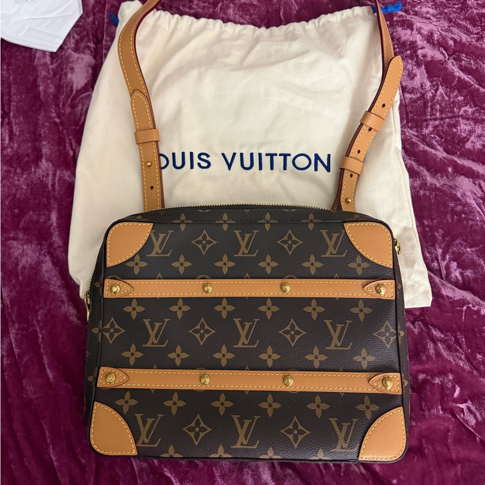Louis Vuitton Brown Monogram Canvas Crossbody Bag with Tan Leather Trim